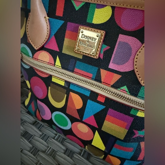 Dooney & Bourke Art Deco Black Multicolor Pebble Tote Shoulder Bag Leather Trim - Picture 14 of 16